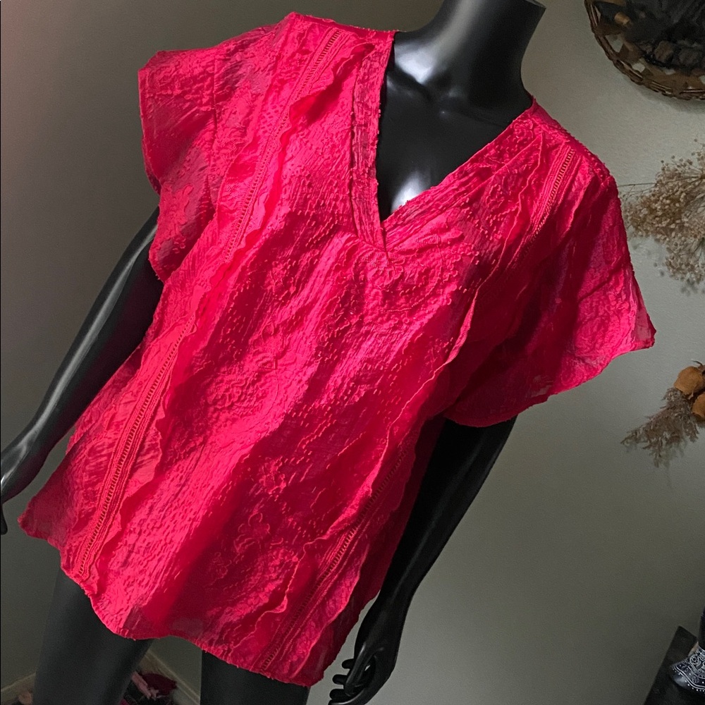 Cupio Fuchsia Pink Lace Blouse Top